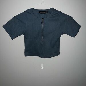 PrettyLittleThing Light Blue Ribbed Crop Top